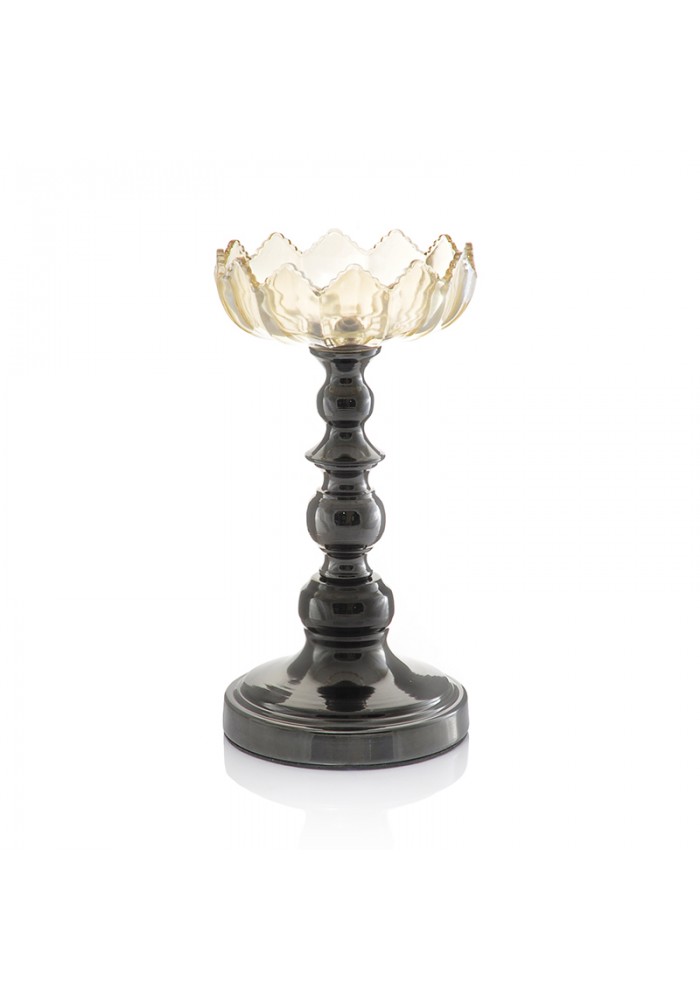 Žvakidė stiklinė ant metalinės kojos h 30 cm